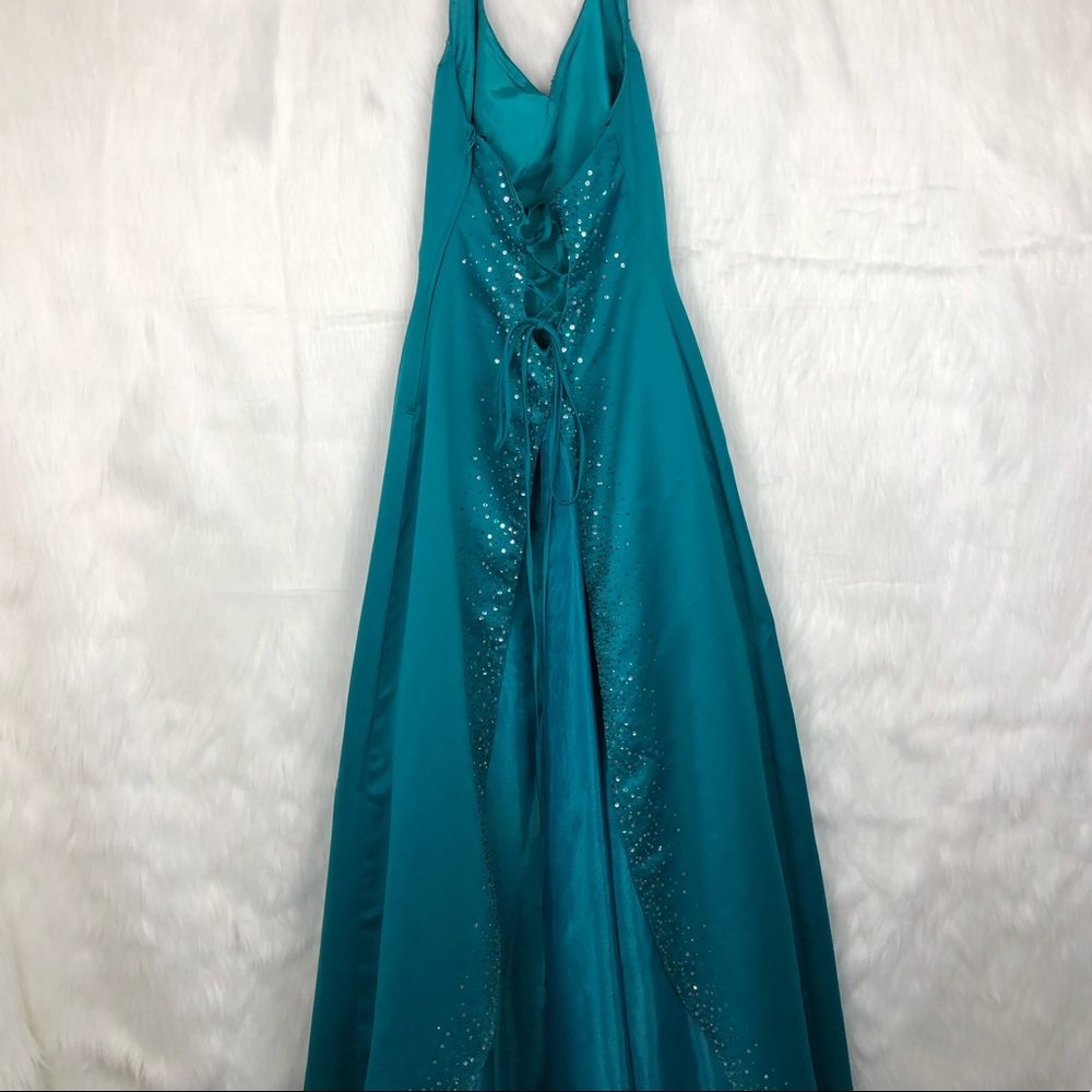 Masquerade Turquoise Beaded A-Line Prom Dress